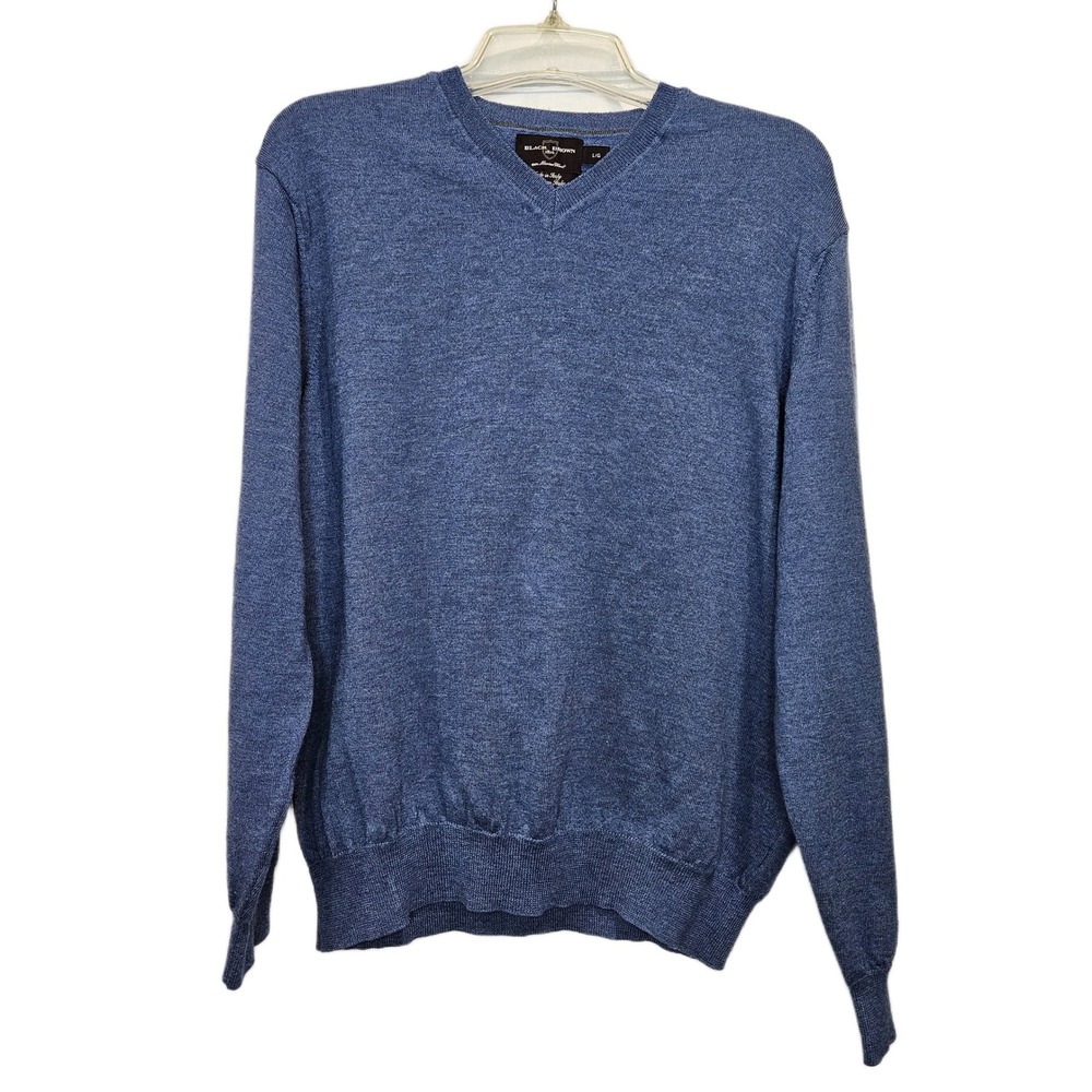 Black Brown 1826 Men's Large Blue 100% Merino Wool V-Neck Sweater